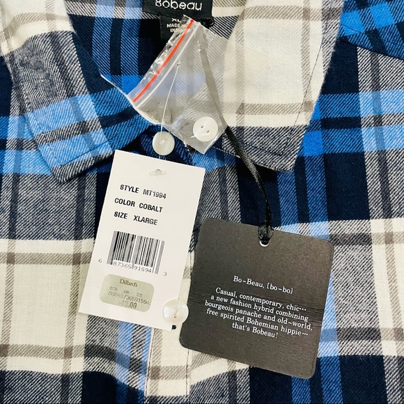 Bobeau Cobalt Plaid Flannel Long Sleeve Shirt with Chiffon - Picture 8 of 8